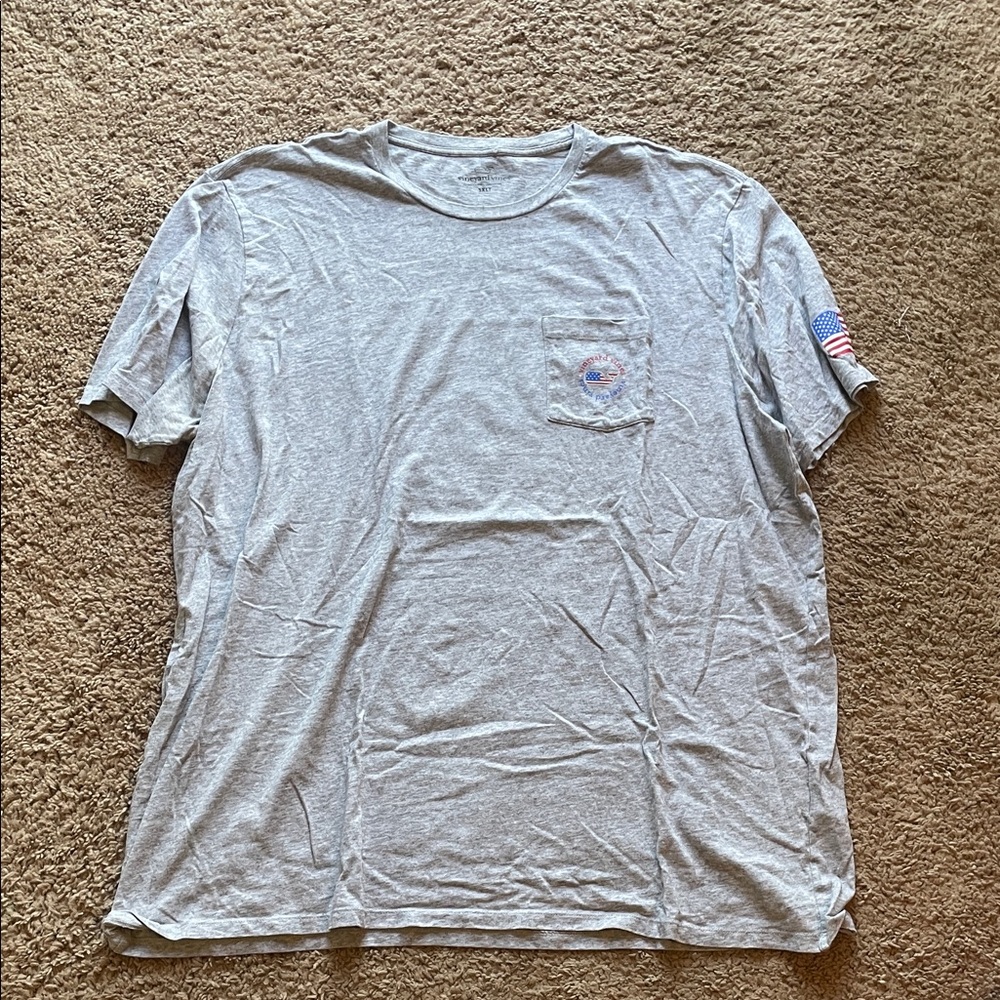 Vineyard Vines Light Gray Short-Sleeve Pocket Tee with Flag Patch